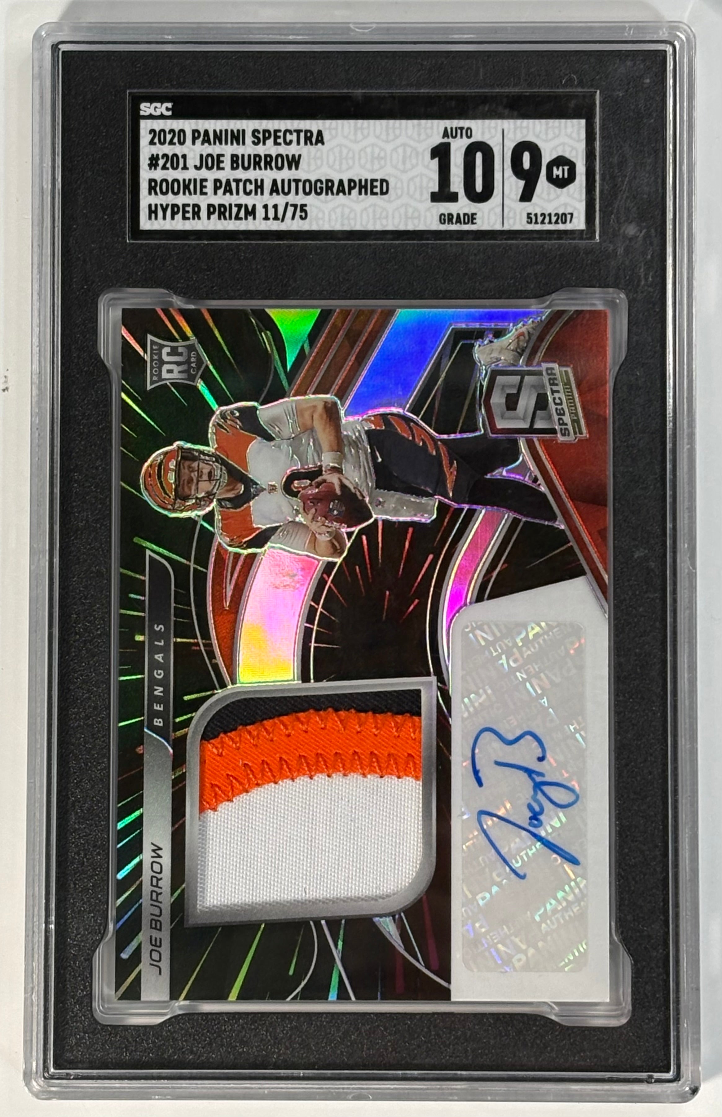 Joe Burrow Spectra Rookie Patch Auto /75 SGC 9 Auto 10
