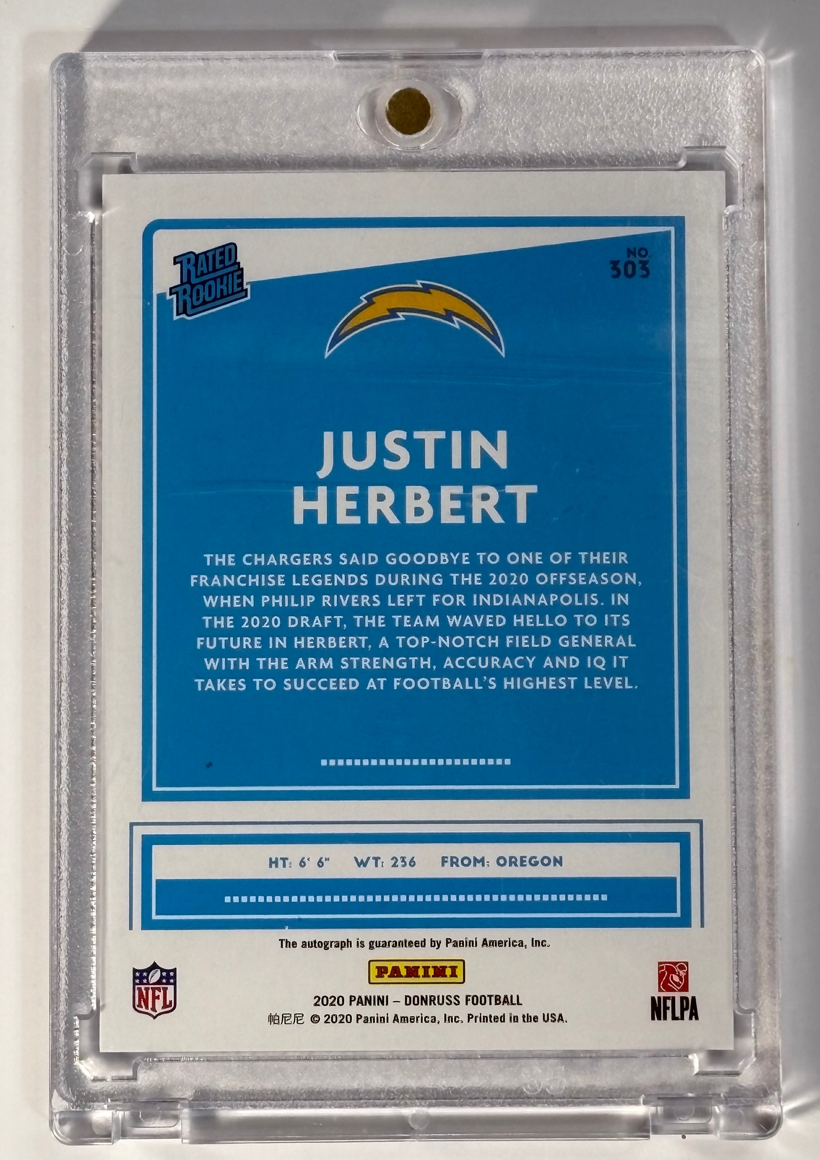 Justin Herbert Rated Rookie Blue Press Proof Auto