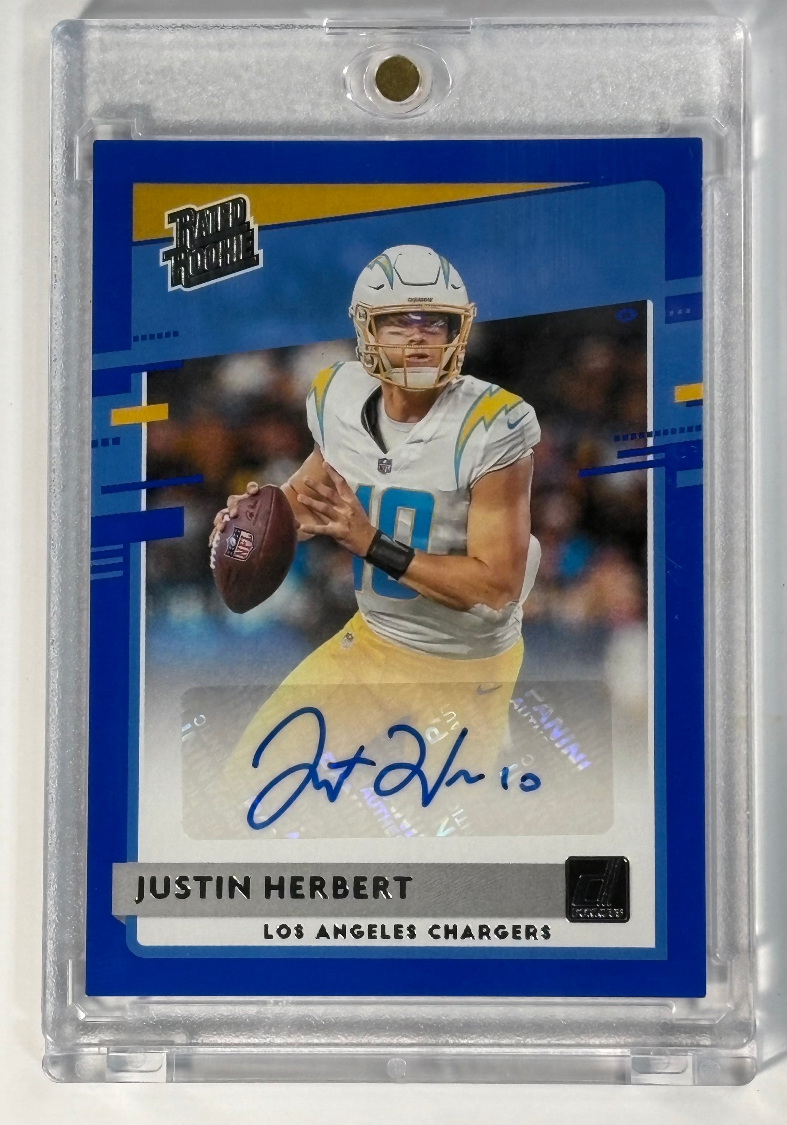 Justin Herbert Rated Rookie Blue Press Proof Auto