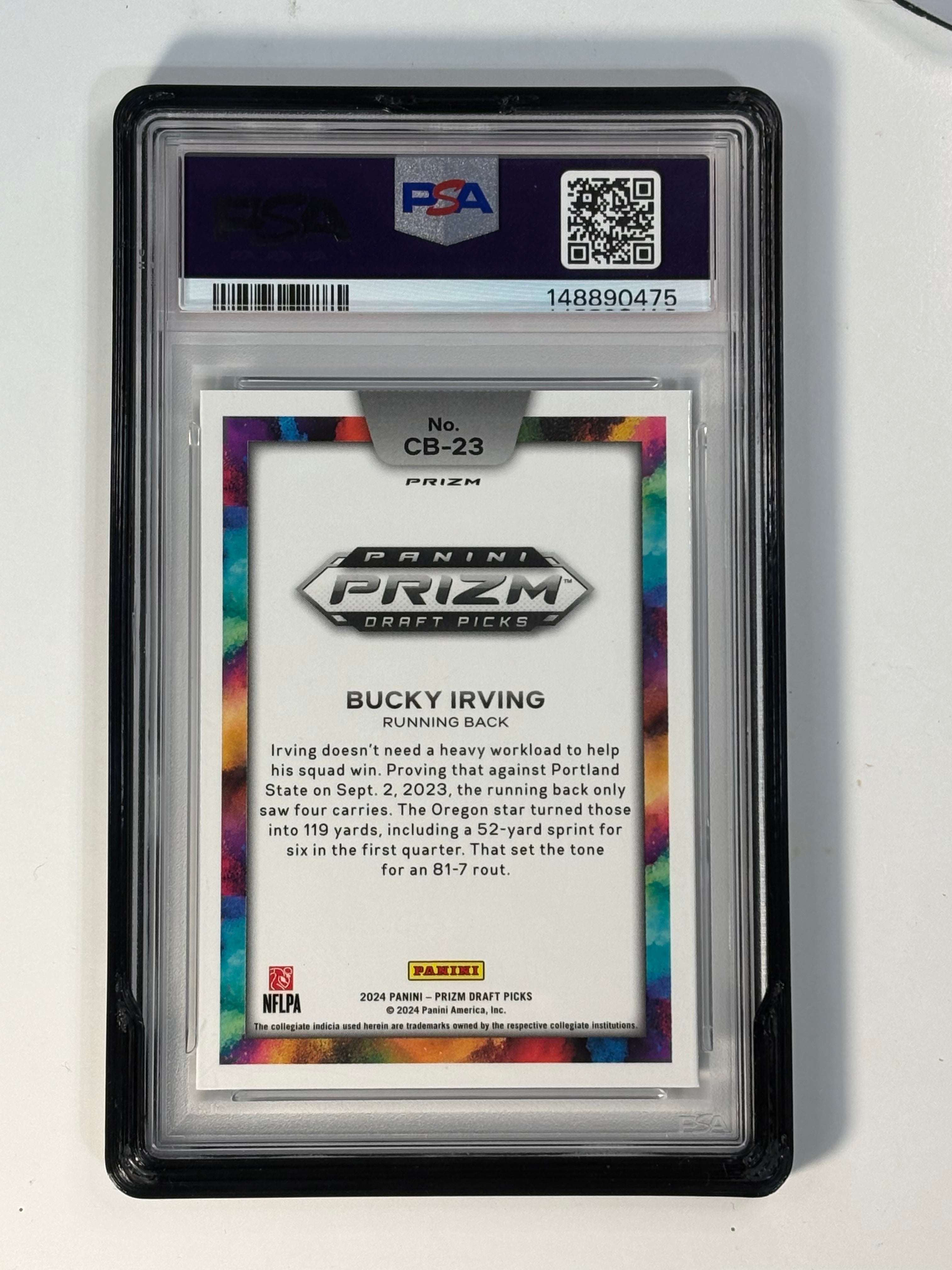 Bucky Irving Prizm draft Color Blast PSA 10
