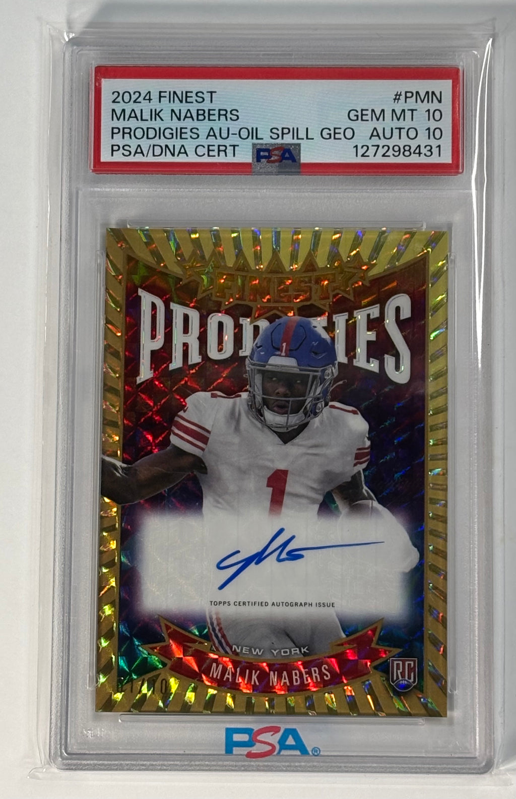 Malik Nabers Rookie Finest Prodigies Oil Spill Jersey number 1/10 PSA 10 Auto 10
