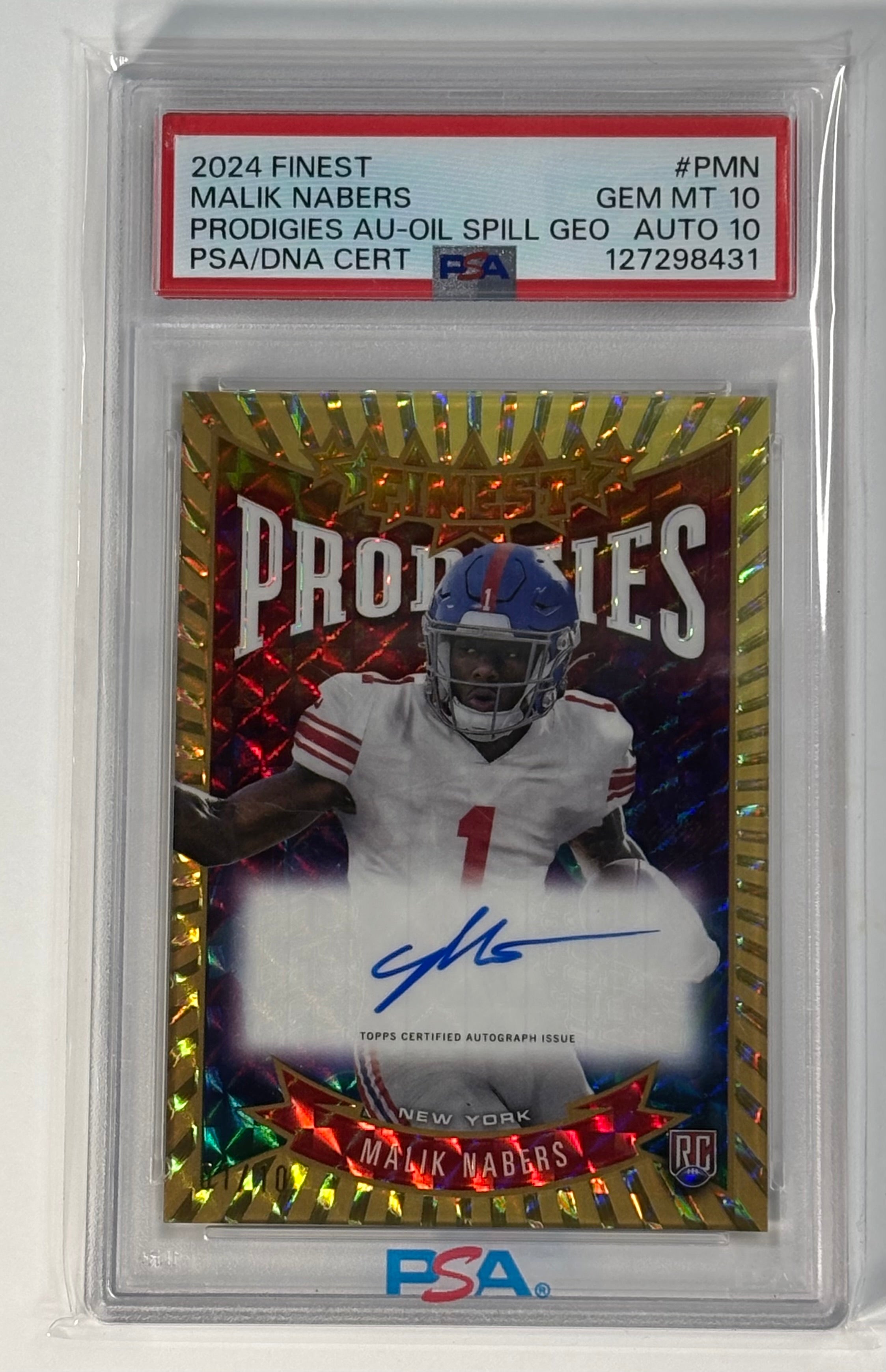 Malik Nabers Rookie Finest Prodigies Oil Spill Jersey number 1/10 PSA 10 Auto 10