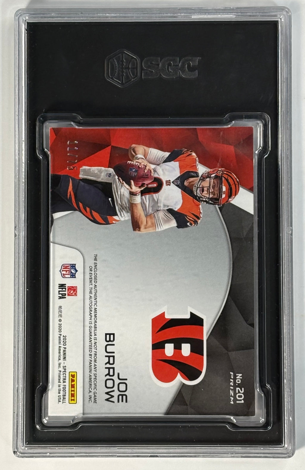 Joe Burrow Spectra Rookie Patch Auto /75 SGC 9 Auto 10