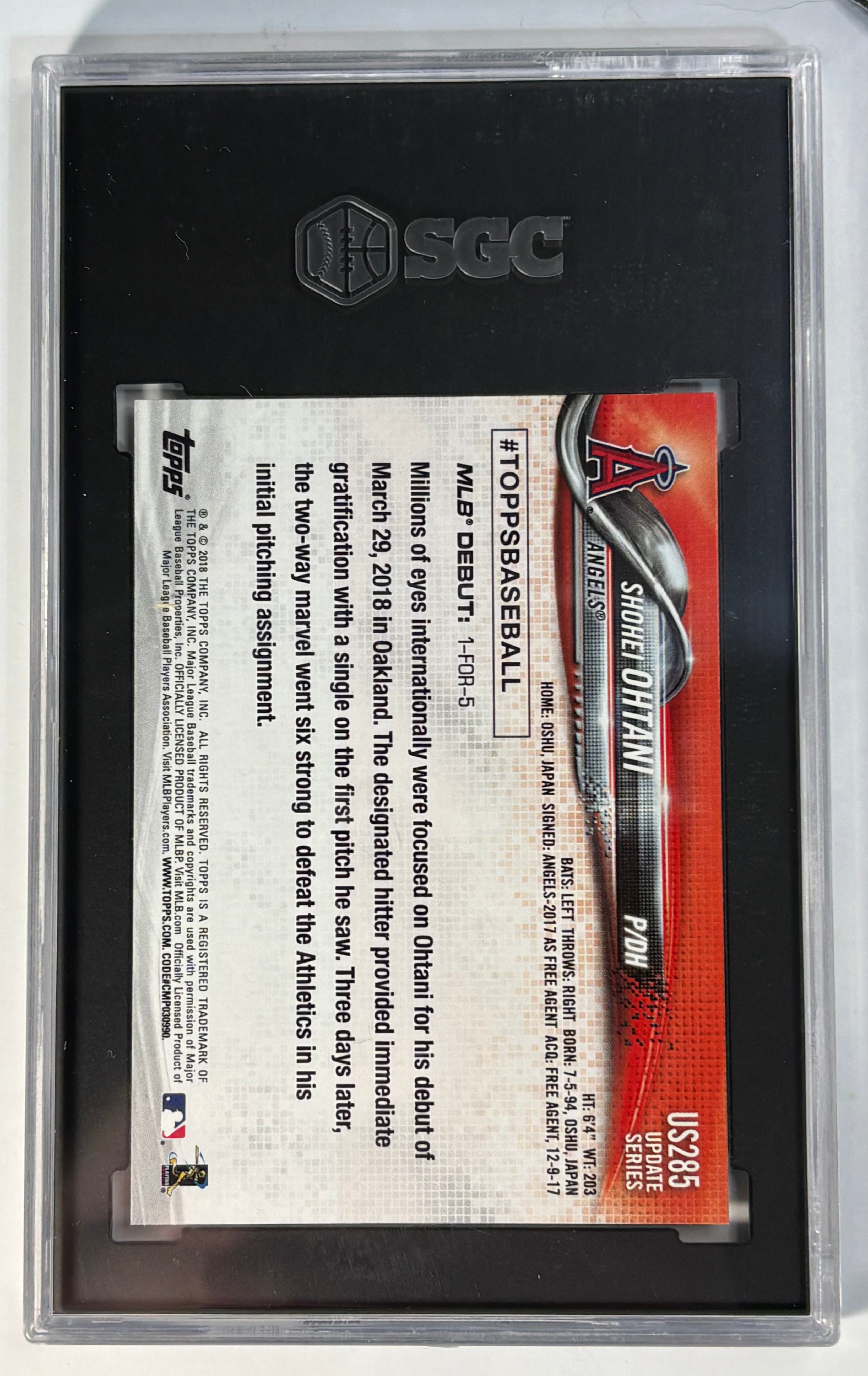 Shohei Ohtani 2018 Topps Update Rookie Debut SGC 10