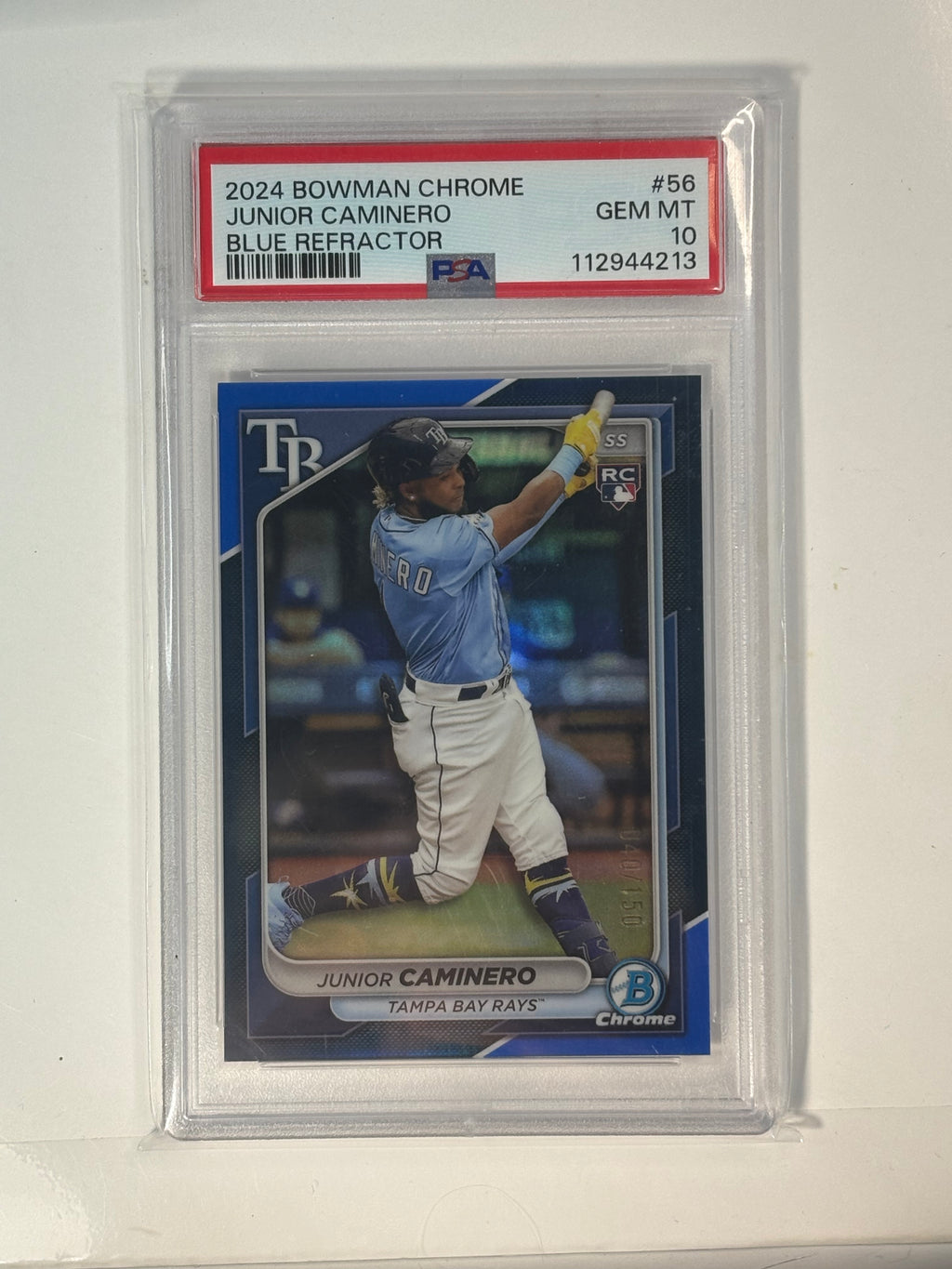 Junior Caminero Bowman Chrome Rookie Blue Refractor /150 PSA 10